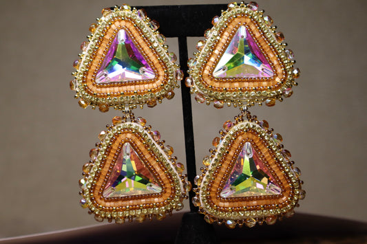 24 k Gold Native American Beaded Triangle Earrings | Orange | Earrings | Buckskin